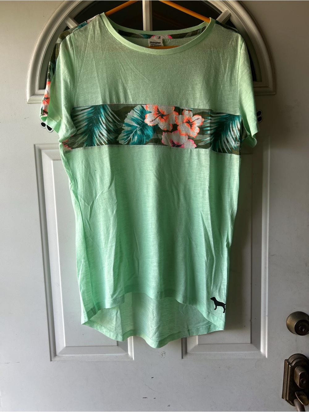 PINK Victoria's Secret Mint Green Tropical Stripe Tee